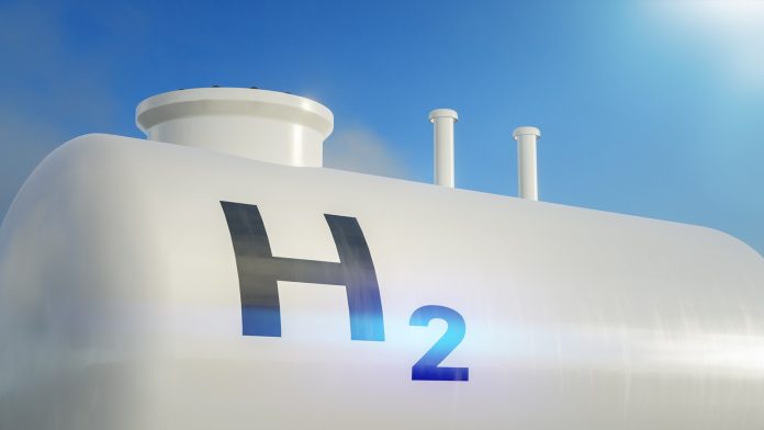 3D rendering of a modern hydrogen tank for renewable energy.