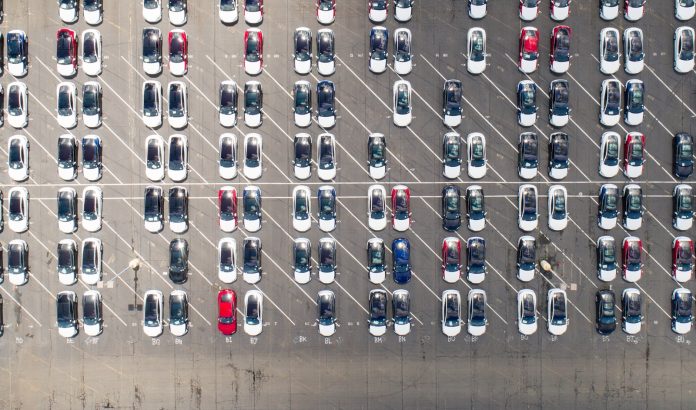 Aerial view of automotive car parking