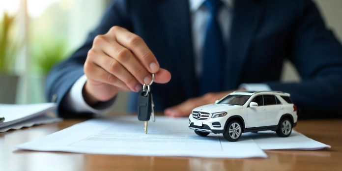 Corporate-vehicle-leasing-company-business-owner-handing-over-car-key-after-lease-contract-signing